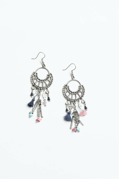 Dangling Rose Quartz & Fringe Earrings