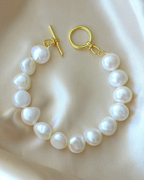 Baroque Genuine Freshwater Pearls & 925 Sterling Silver Bracelet