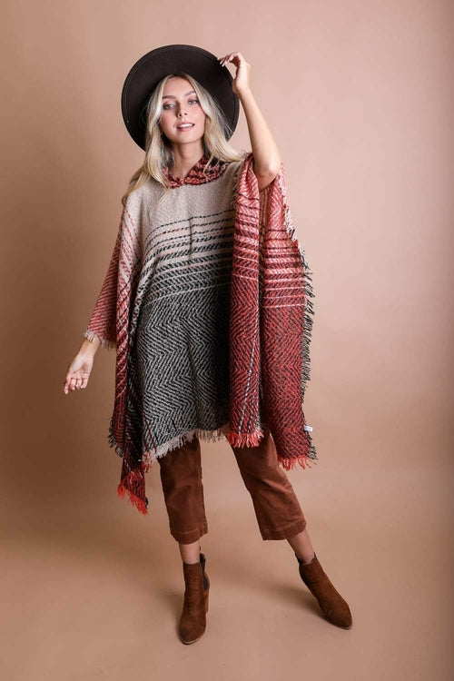 Herringbone Hooded Poncho