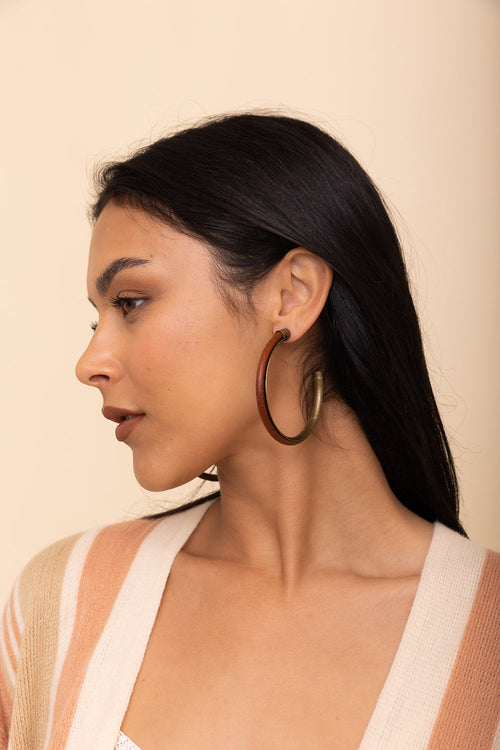 Rustic Charm Leather & Brass Hoop Earrings