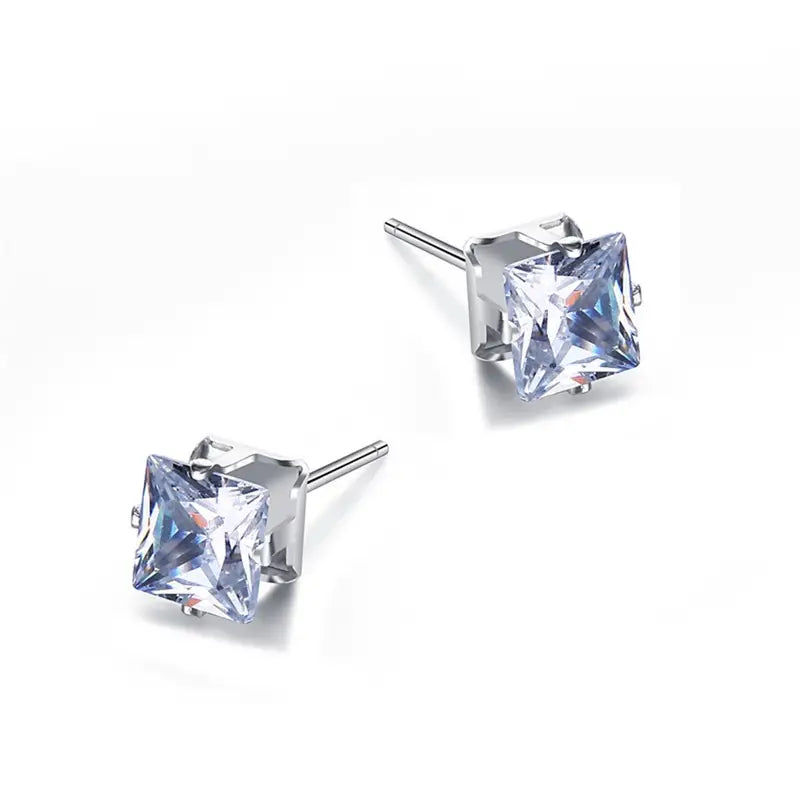 Stainless Steel 6-mm Zircon Stud Earrings