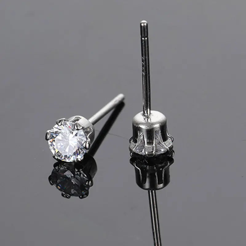 Stainless Steel 6-mm Zircon Stud Earrings