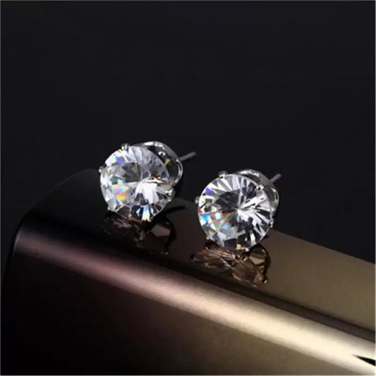 Stainless Steel 6-mm Zircon Stud Earrings