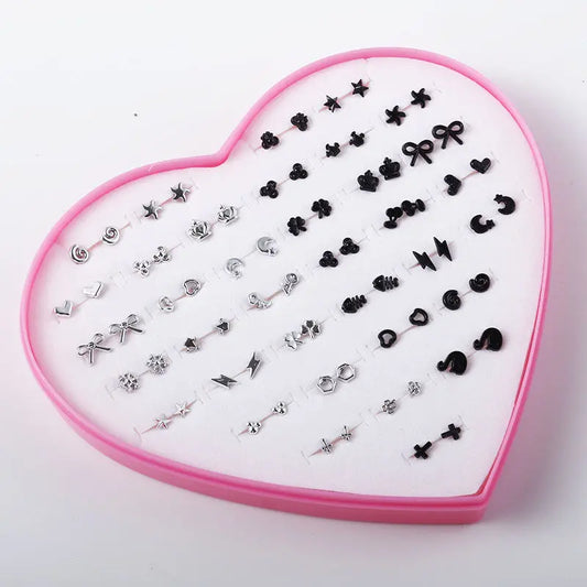 Mini 36 Pairs Of Hypoallergenic Stud Earrings Peach Heart Gift Box