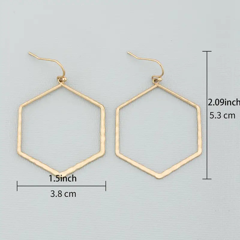 Time Geometric Shaped Cut Out Slant Earrings 14K Gold Plated Alloy Earrings