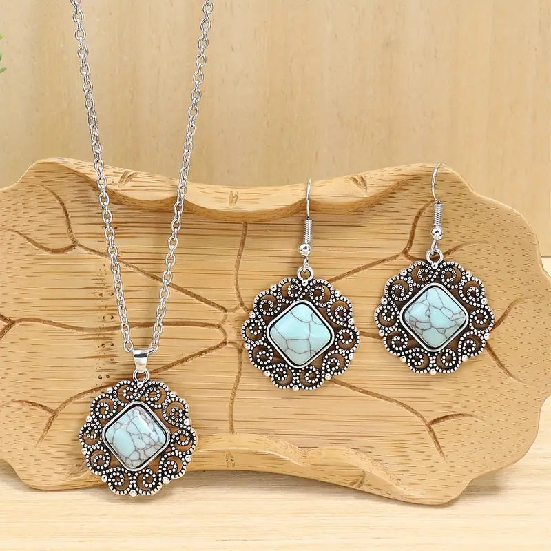 3-pack Vintage Silver Irregular Round Cut Out Charm Necklace and Earrings