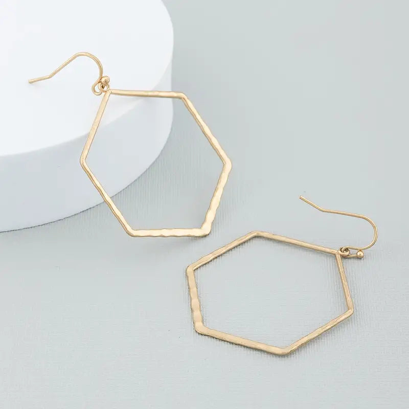 Time Geometric Shaped Cut Out Slant Earrings 14K Gold Plated Alloy Earrings