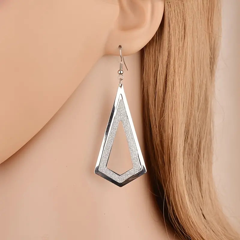 Long Cubic Zirconia Triangle Dangle Earrings Geometric Drop