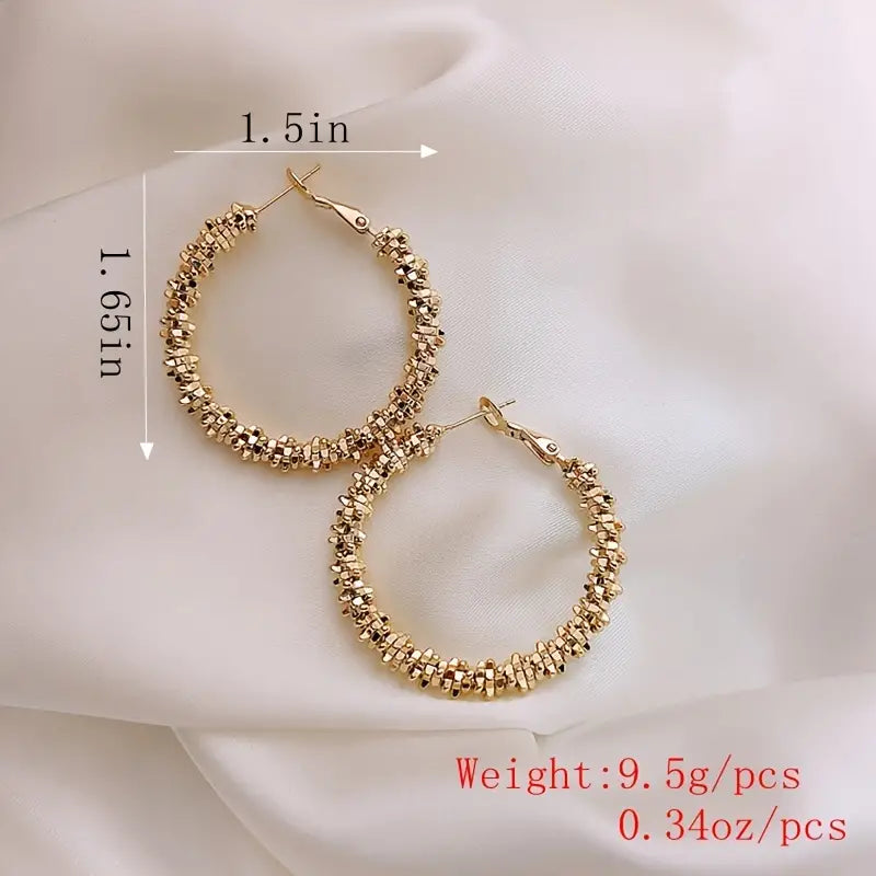 18K Gold Plated Glitter Sparkle Hoop Earring Chunky Circle