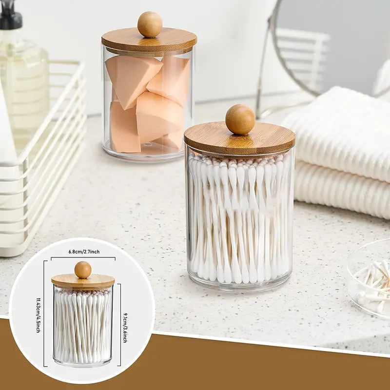 4pcs mini Clear Apothecary Qtip Storage Jar With Bamboo Lids,