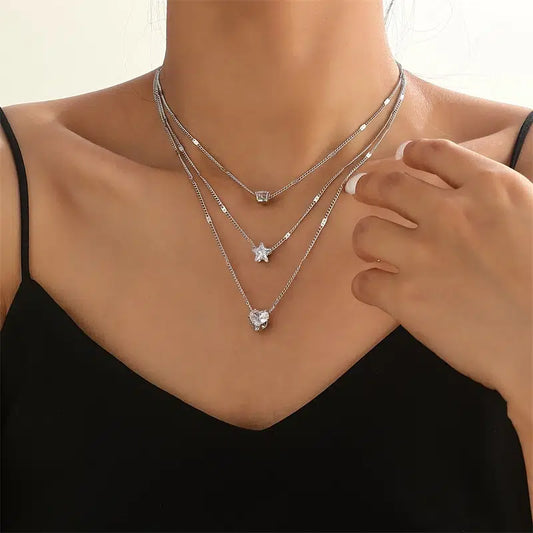 Zircon Necklace Multi-layer Five-pointed Star Love Water Drop