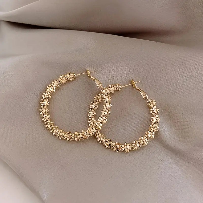 18K Gold Plated Glitter Sparkle Hoop Earring Chunky Circle