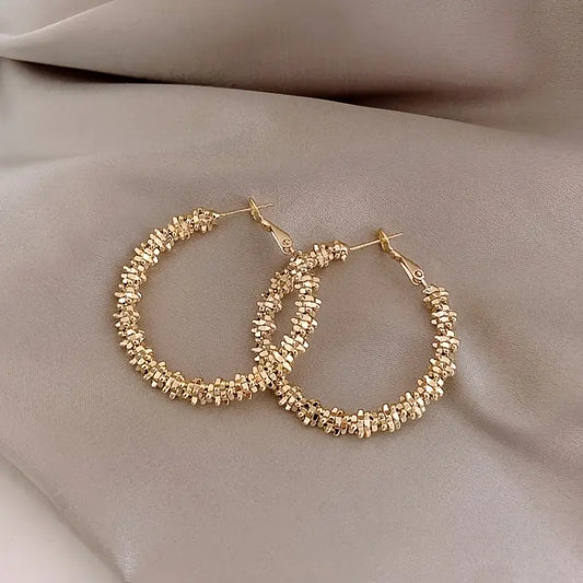 18K Gold Plated Glitter Sparkle Hoop Earring Chunky Circle