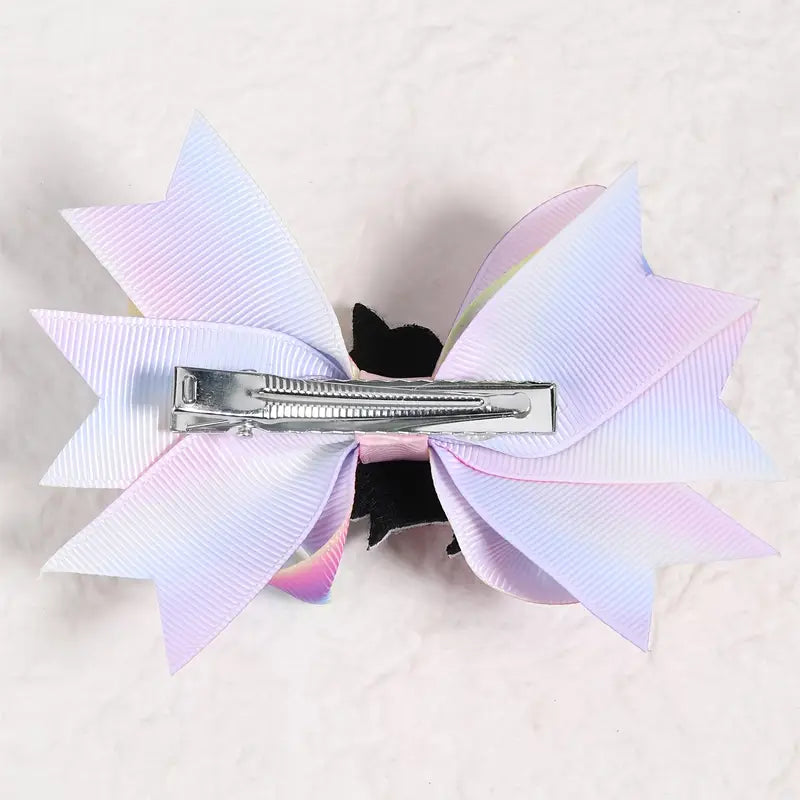 Girls Cute Rainbow Glitter Unicorn Hair Bow Clip