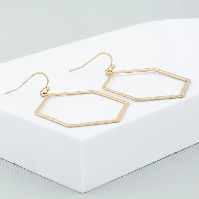 Time Geometric Shaped Cut Out Slant Earrings 14K Gold Plated Alloy Earrings