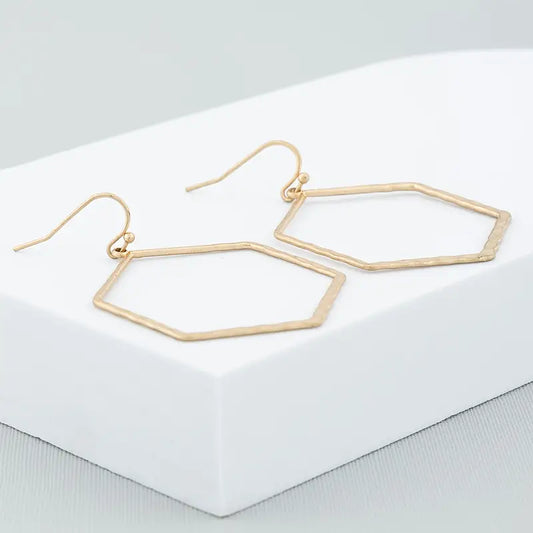 Time Geometric Shaped Cut Out Slant Earrings 14K Gold Plated Alloy Earrings